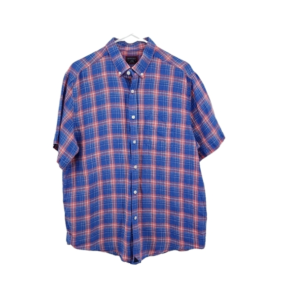 Untuckit Men's 100% Linen Plaid Button Down Shirt - L - Picture 1 of 5